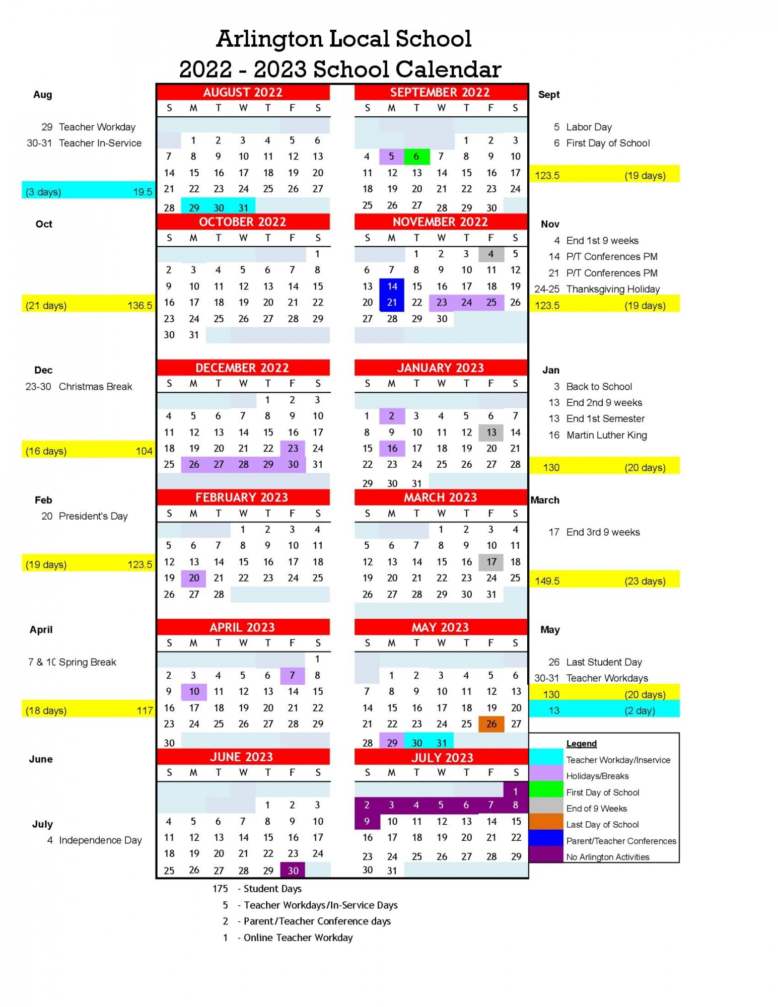 Arlington Local Schools Calendar 2024-2025 - MyCOLLEGEPOINTS